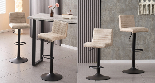 JYMTOM Adjustable Bar Stools Set - Velvet Upholstered Swivel Counter Stools for Bar, Kitchen, Bistro, Cafe & Dining Room (Set of 4, Beige)