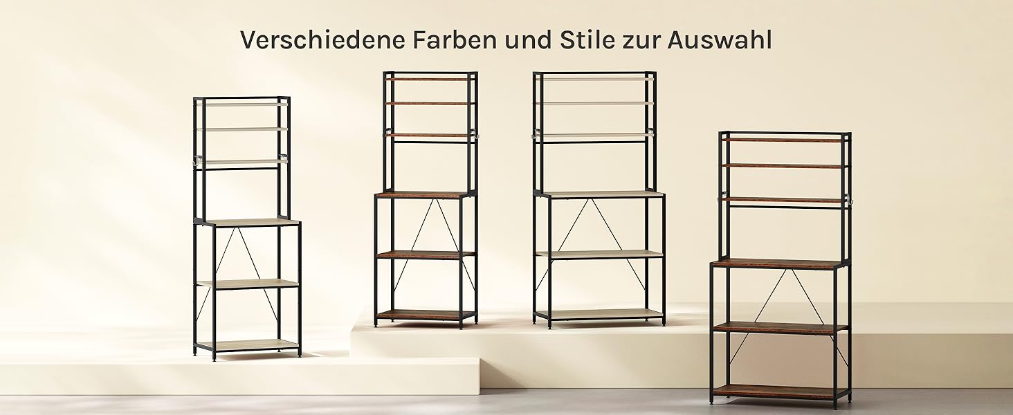 Стелаж кухонний Woltu з 6 полицями, з гачками, з металу та інженерної деревини, 60 x 167 x 40 см, рустичний коричнево-чорний