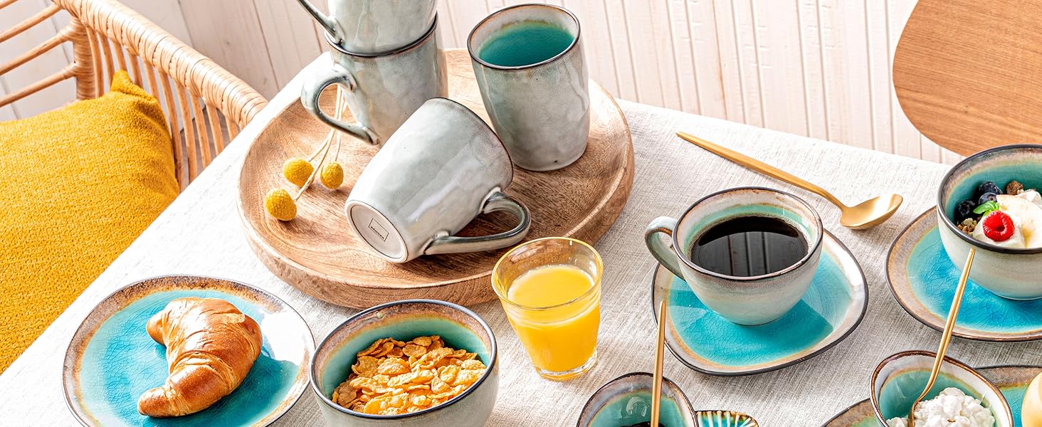 Singer | Capri Stoneware Coffee Mug Set, 4-Piece Coffee Cup Set, Modern and Unique Design 300 ml | PREMIUM COLLECTION