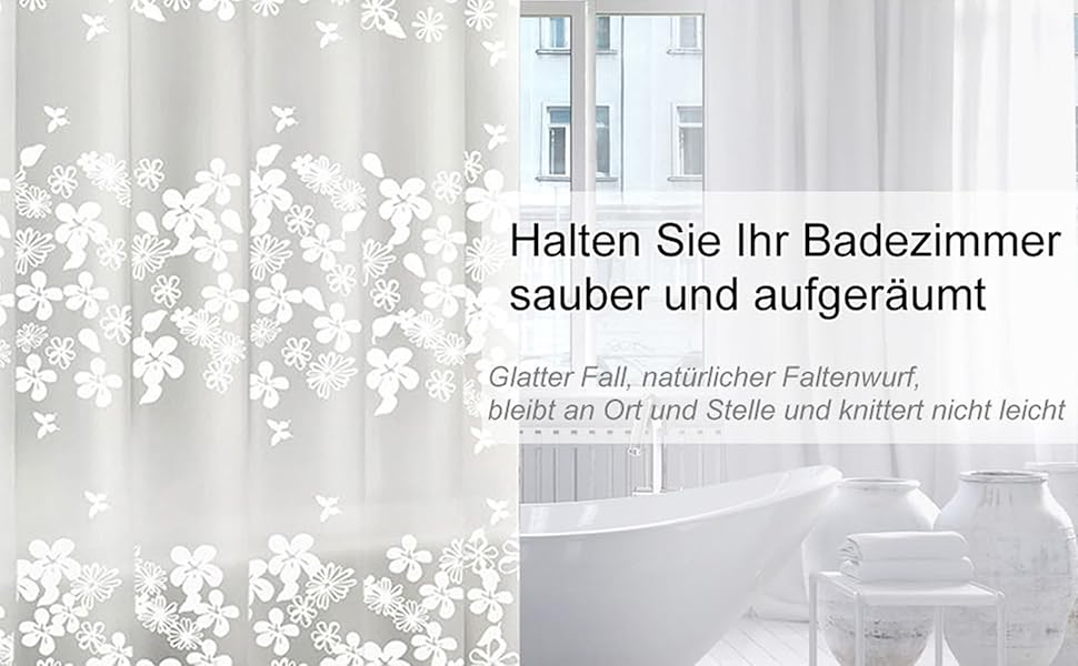 Штора для душу миюча біла, прозора 300x200 см, PEVA, з малюнком квіти-сніжинки, антигрибкова, для ванної кімнати