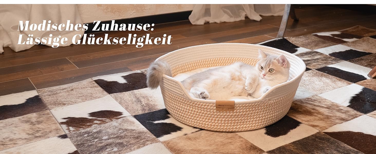 Квіткове ліжко для котів CheerPals з подушкою, 47 см. Зручний плетений кошик з бавовняних мотузок для сну, підходить для всіх котів, універсальне, для будь-якої пори року