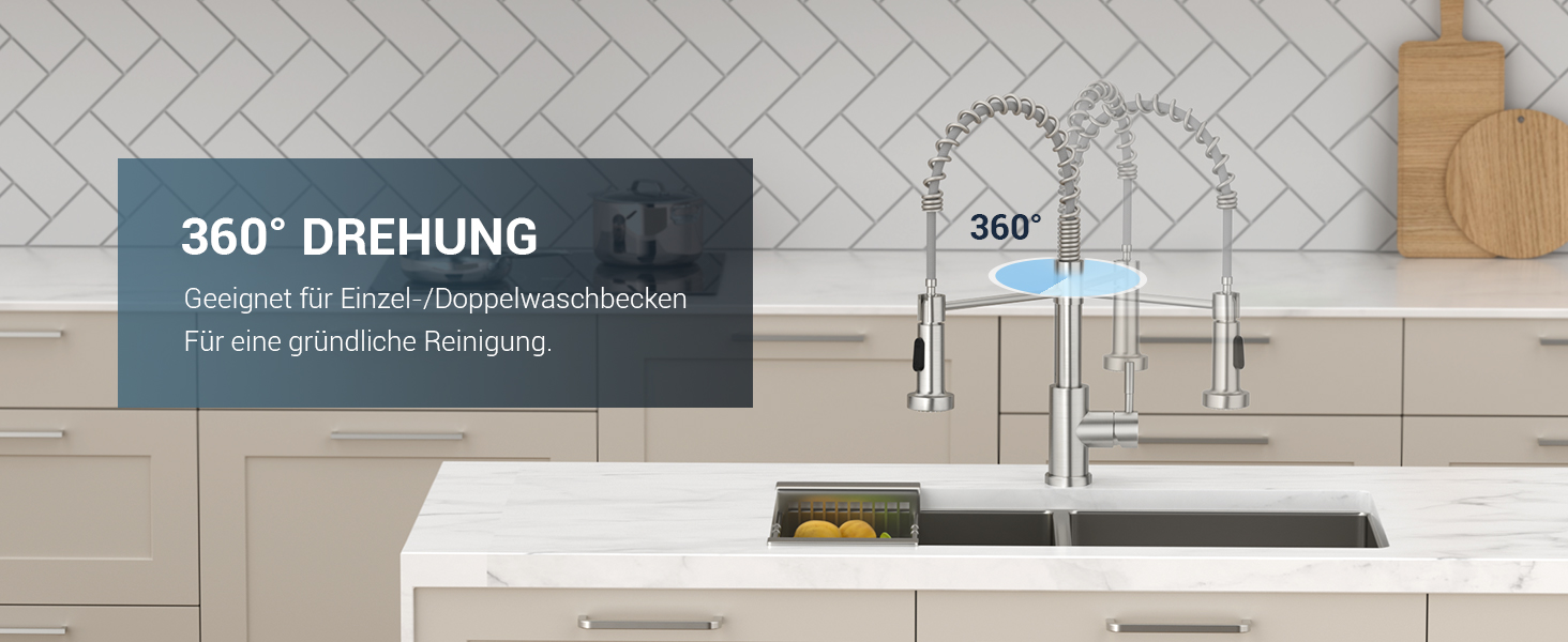 Змішувач для кухні APPASO 3-Wege, чорний, з нержавіючої сталі, 360° обертання, для фільтрації води