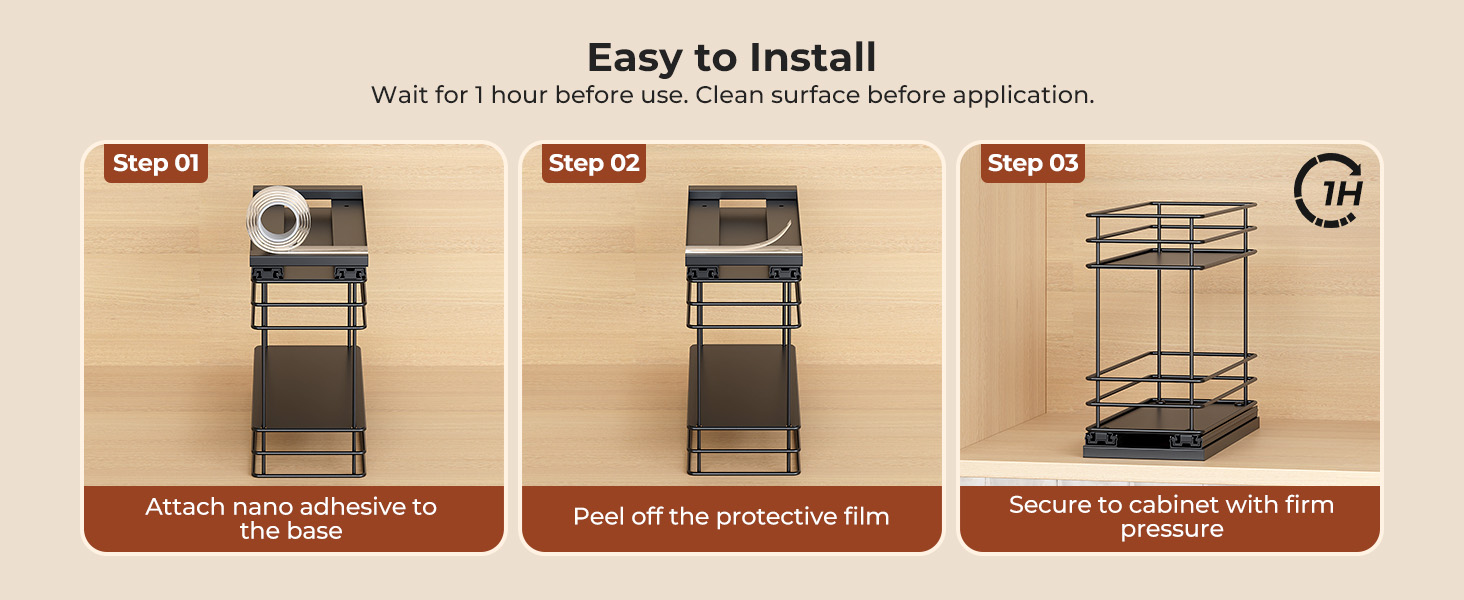 Організатор для спецій Orimade, висувна полиця для спецій, 3 шт., чорний