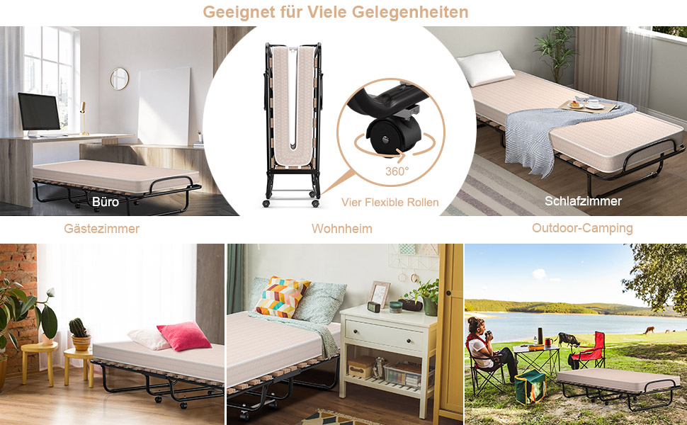 COSTWAY Foldable Guest Bed with Foam Mattress