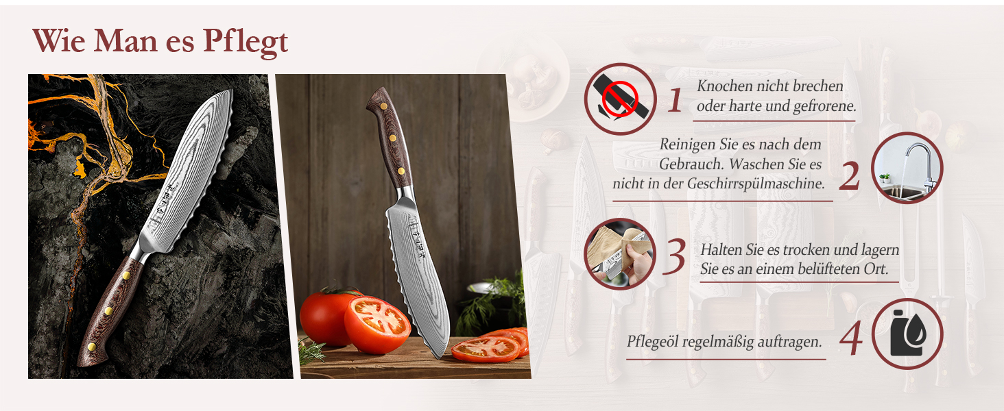 HEZHEN ніж кухарський 21 см з дамаської сталі 67 шарів, професійний, з дерев'яною піхвою, Full Tang з мікарти