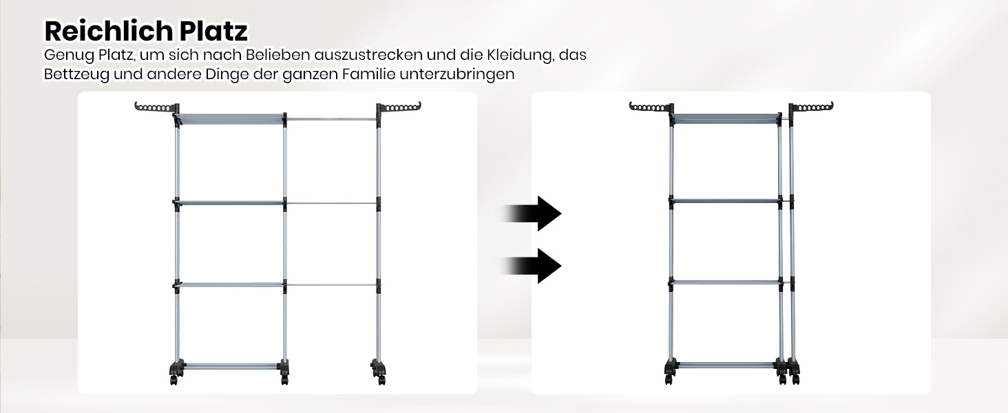 Сушарка для білизни Oak & Tea Turm, 83-200см, XXL, на колесах, 4 яруси, для дому та вулиці (Чорний)