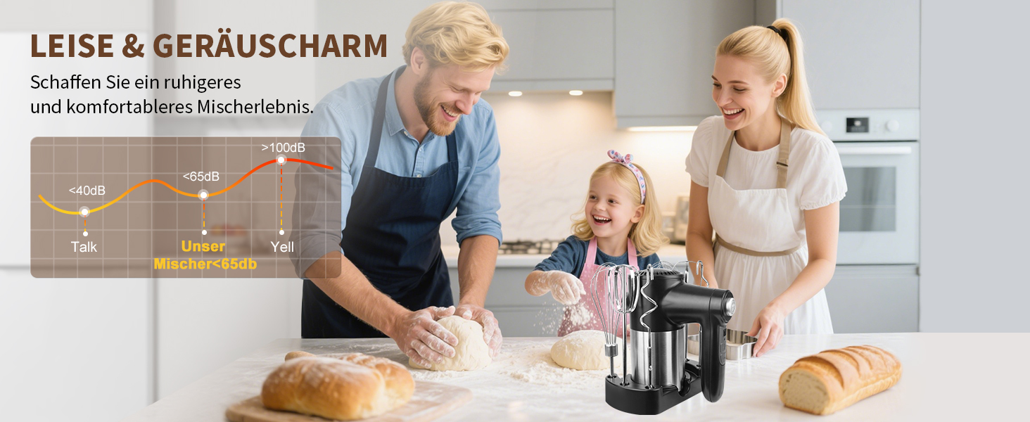 Бездротовий міксер з цифровим дисплеєм, 7 швидкостей, акумуляторний, з 6 насадками з нержавіючої сталі (міксер, вінчик, гачок для тіста) та підставкою для зберігання