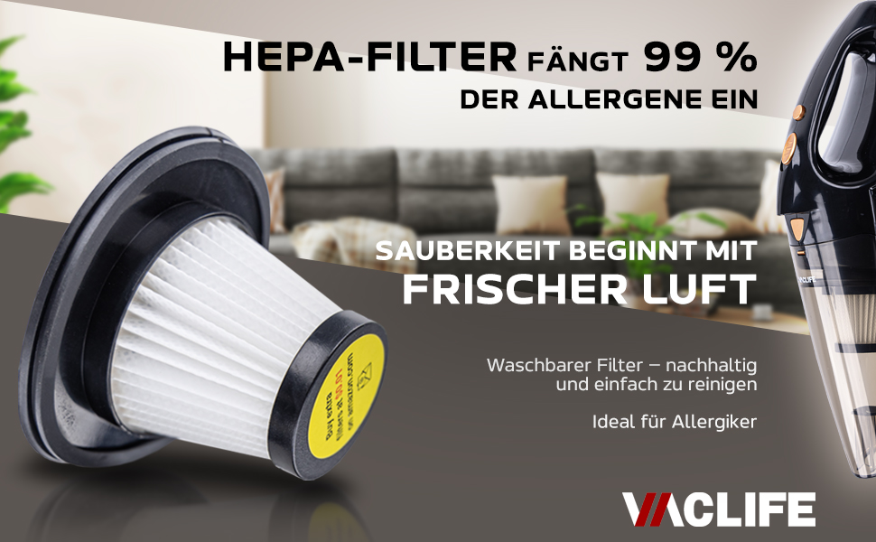 Акумуляторний пилосос ручний 100W бездротовий з HEPA-фільтром, LED-підсвічуванням, 2 насадки, для дому, авто та тварин