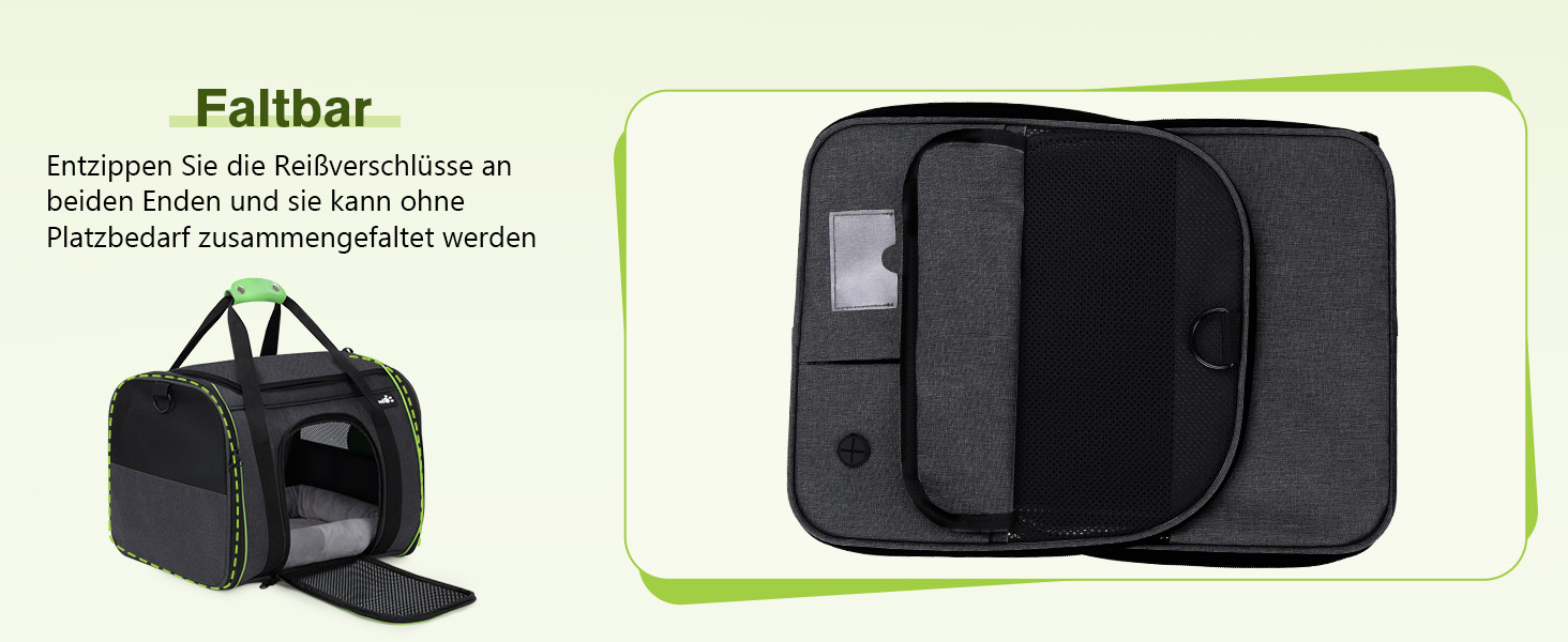 Транспортна переноска для котів Pecute, переноска-ліжко для тварин, складана переноска-сумка для котів та собак, переноска для собак з регульованим плечовим ременем, XL (45 x 35 x 32 см), темно-сірий + зелений (з подушкою)