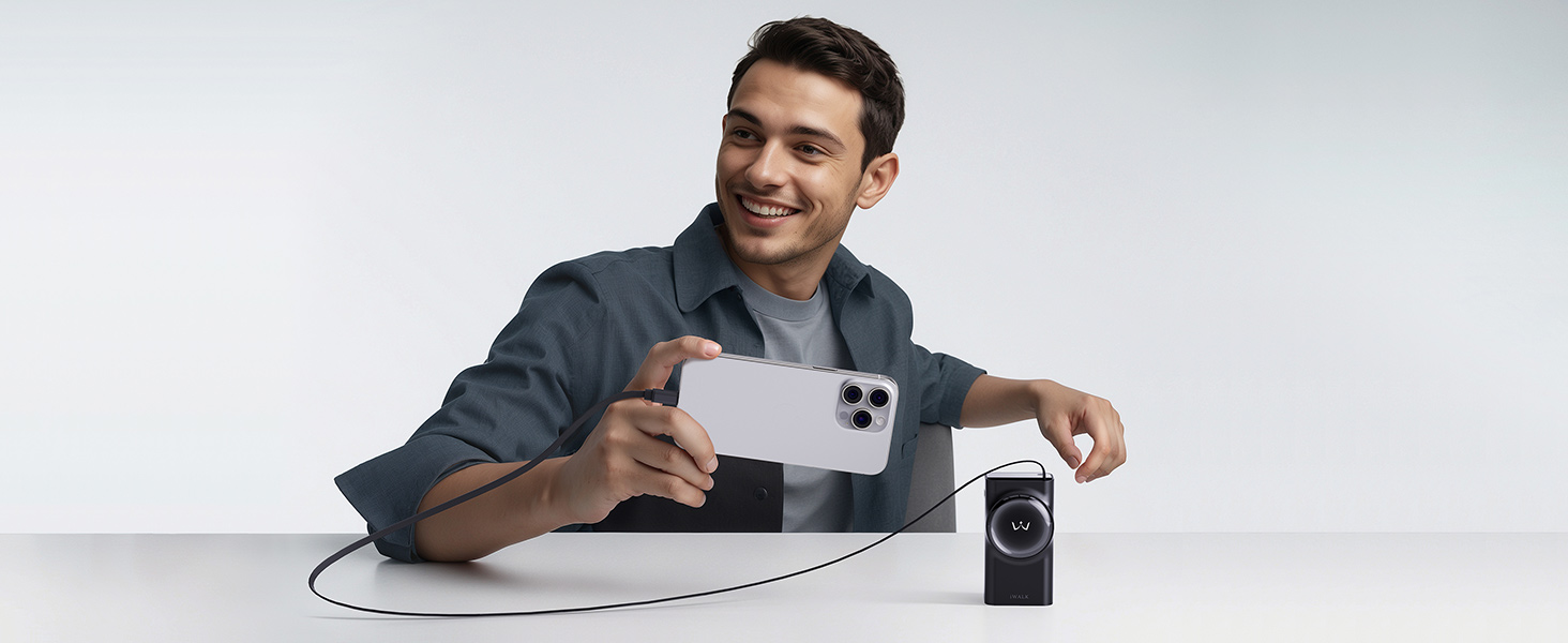 Power Bank iWALK 10000mAh з вбудованим кабелем USB-C 70см, 3 виходи, 30W PD, для iPhone, Samsung, Android, iPad (Чорний)