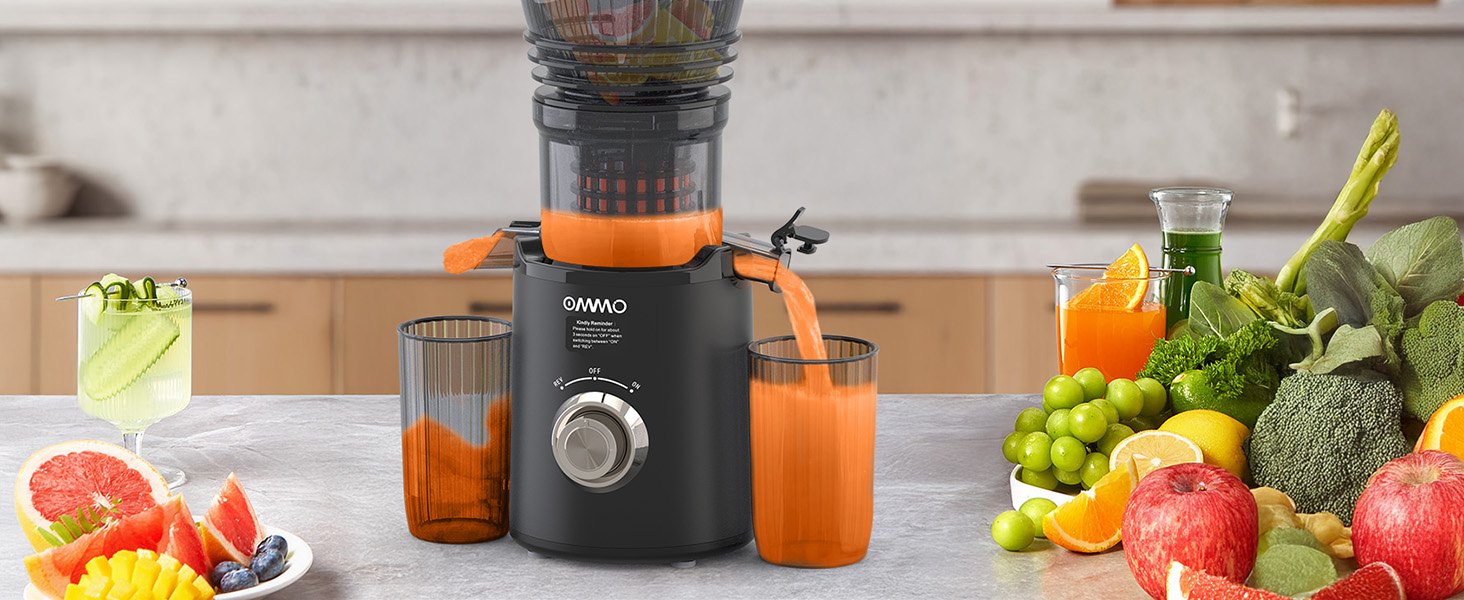 Шнекова соковижималка OMMO Slow Juicer для овочів та фруктів, 300 Вт, чорна
