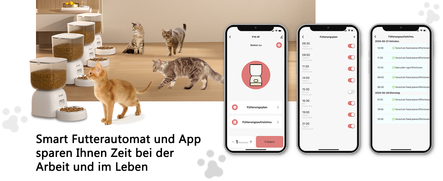 Автоматичний годівник для котів PUPPY KITTY з Wi-Fi керуванням через додаток, з нержавіючою чашею, функцією запису 10 секунд, 1-10 прийомів їжі на день (Бежевий)