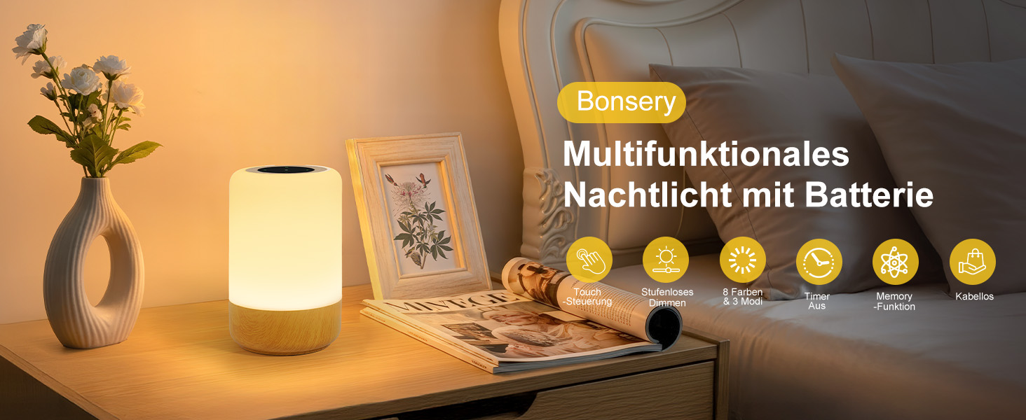 Нічник LED 2 шт, сенсорний диммер, USB зарядка, пульт ДУ, 13 кольорів, 3 режими, бездротовий таймер для спальні/вітальні (Коричневий)