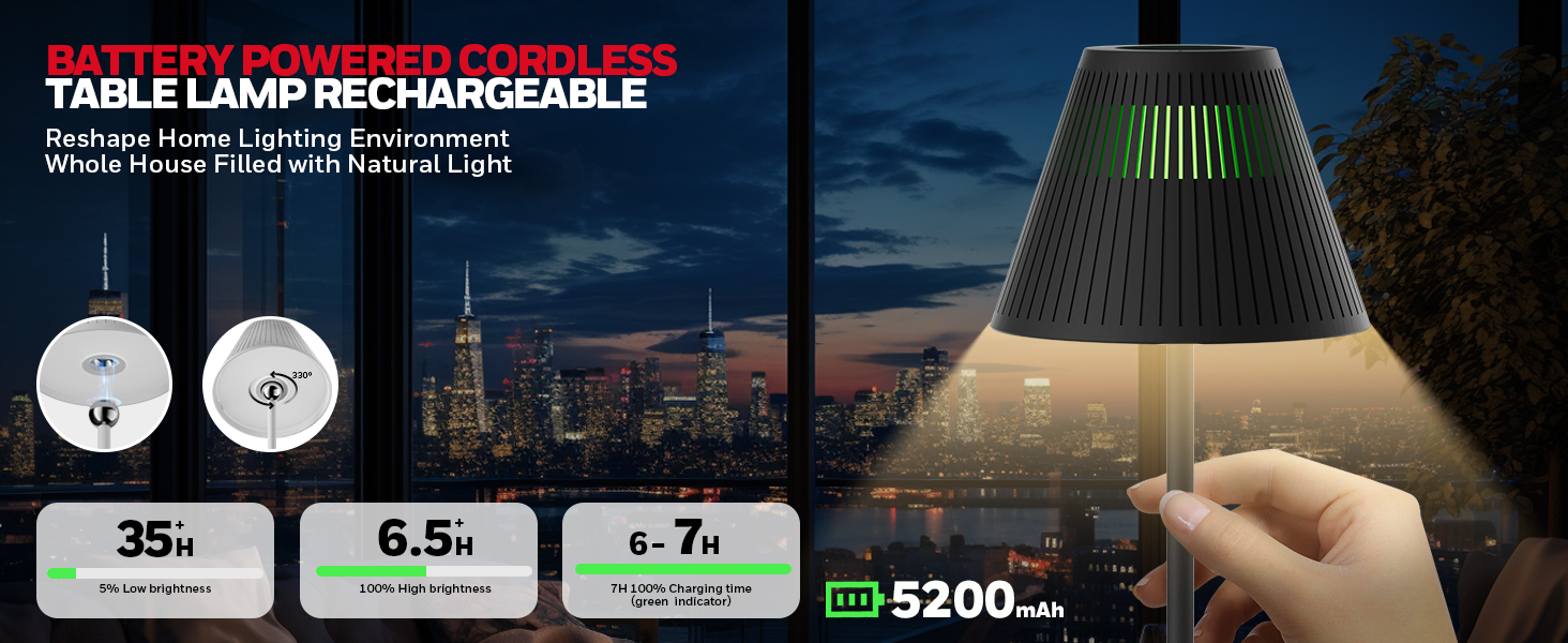 Honeywell LED настільна лампа з регулюванням яскравості, RGB, акумуляторна, Sunturalux HWT-M1, 5200mAh, бездротова, 5200K, 1 шт.