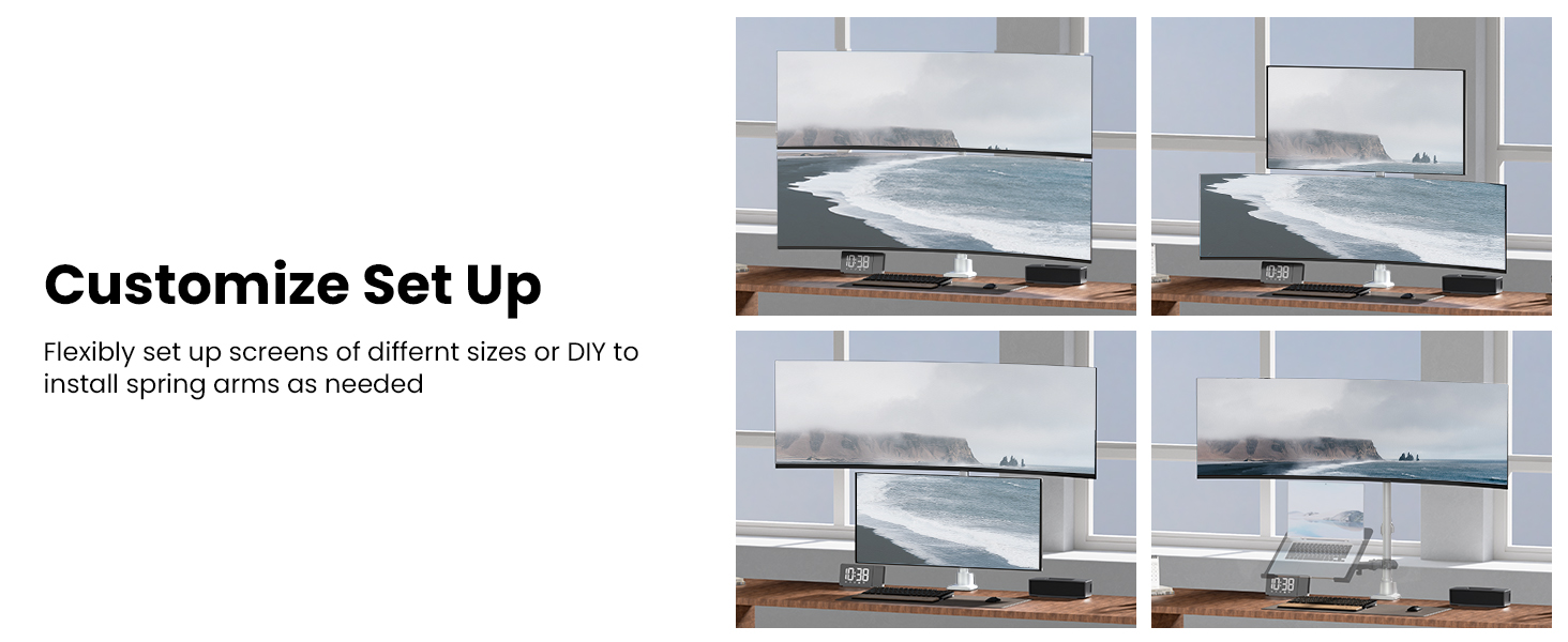 Кріплення для моніторів Halterung - 2 шт. один над одним, для моніторів 24-57 дюймів (плоских та вигнутих), вантажопідйомність 2-27 кг на кріплення, регулювання висоти, 2 варіанти монтажу/VESA 75/100 мм (білий)