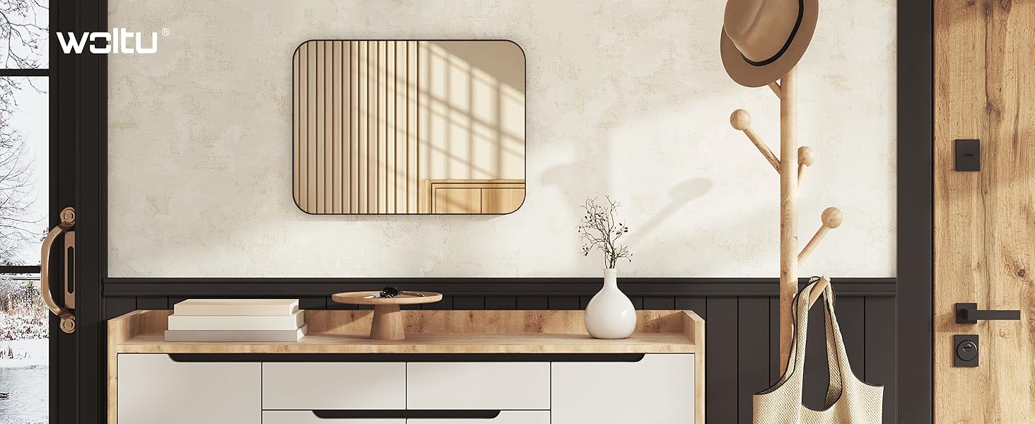 Дзеркало настінне WOLTU з металевим каркасом, закругленими кутами, 40x30 см, для ванної кімнати, спальні, вітальні, сучасної стилі