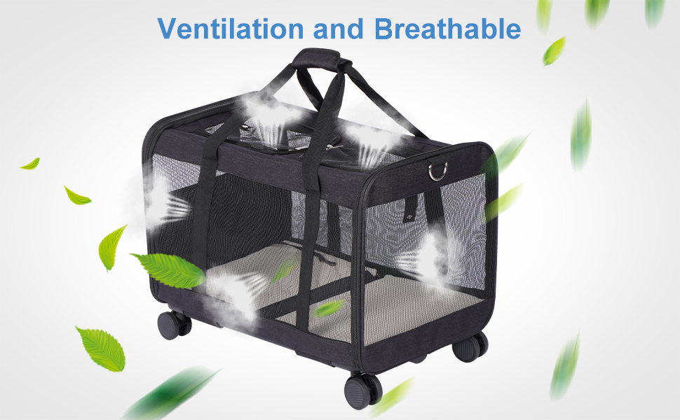 Транспортна переноска для котів та собак з подвійним відділенням, знімною перегородкою та колесами, чорна, L