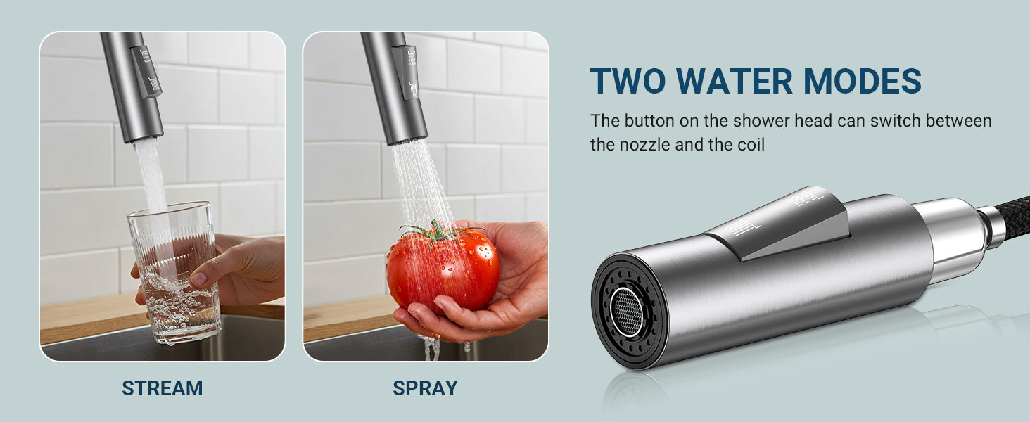 Кухонний змішувач Wasserhahn з висувною лійкою, поворотний на 360°, 2 функції, однорідний, для кухні (сірий)