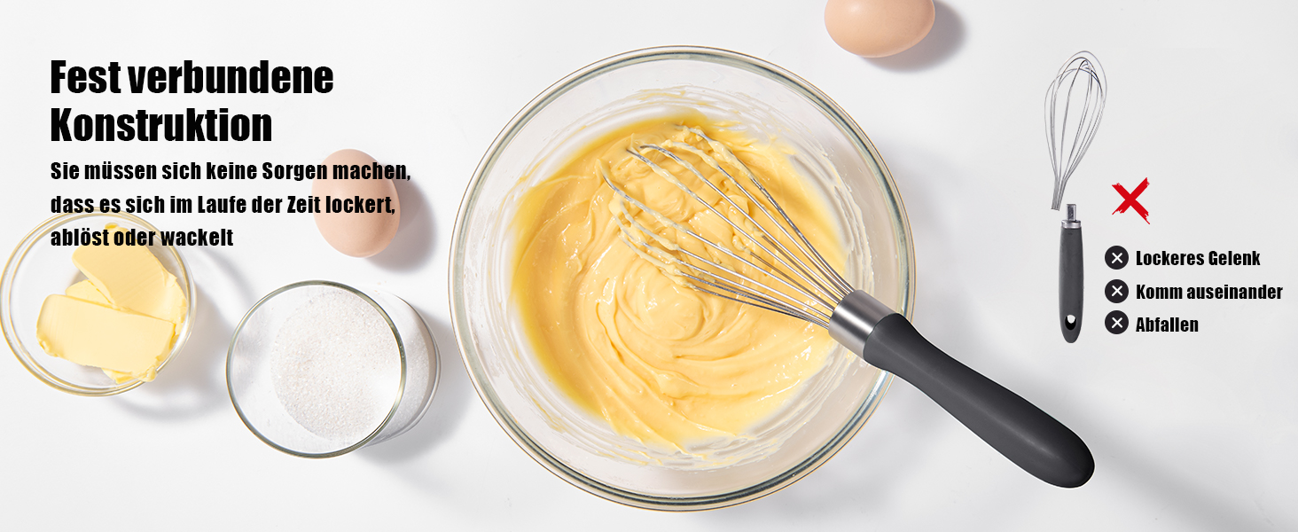 Віскер Доosu 28 см для приготування їжі, кулька з нержавіючої сталі 18/8, міцний ручний віскер для змішування, збивання, збивання (чорний) Чорний M-28cm