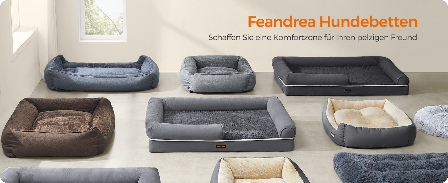 Ортопедичне ліжко для собак Feandrea, м'яке, з піднятими бортиками, 91 x 68 x 18 см, сірий колір, знімний чохол, неслизьке дно