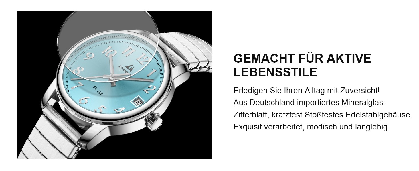 Жіночий годинник LN LENQIN: кварцовий годинник з нержавіючої сталі, водонепроникний, аналоговий, з регульованим браслетом (сріблястий, синій)