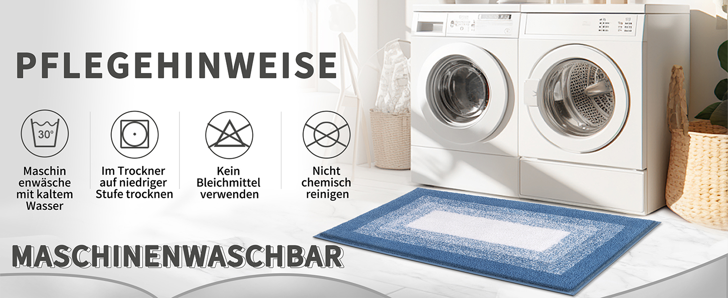 Super Soft Microfiber Bath Mat - Absorbent Non-Slip Bathroom Rug - Washable Shower Mat - 60x90cm Blue