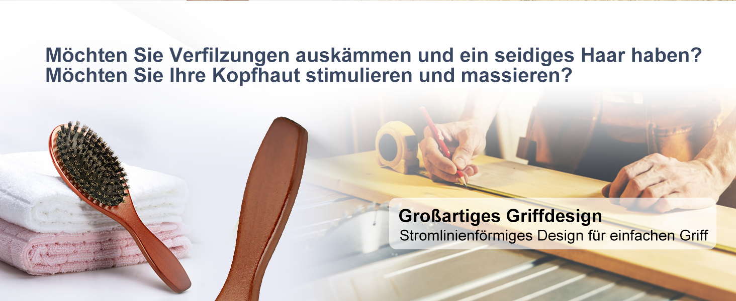 Дерев'яна щітка для волосся AISEELY з щетиною дикого кабана (2 шт.) - для гладкої зачіски, зменшує посічені кінчики та пухнастість