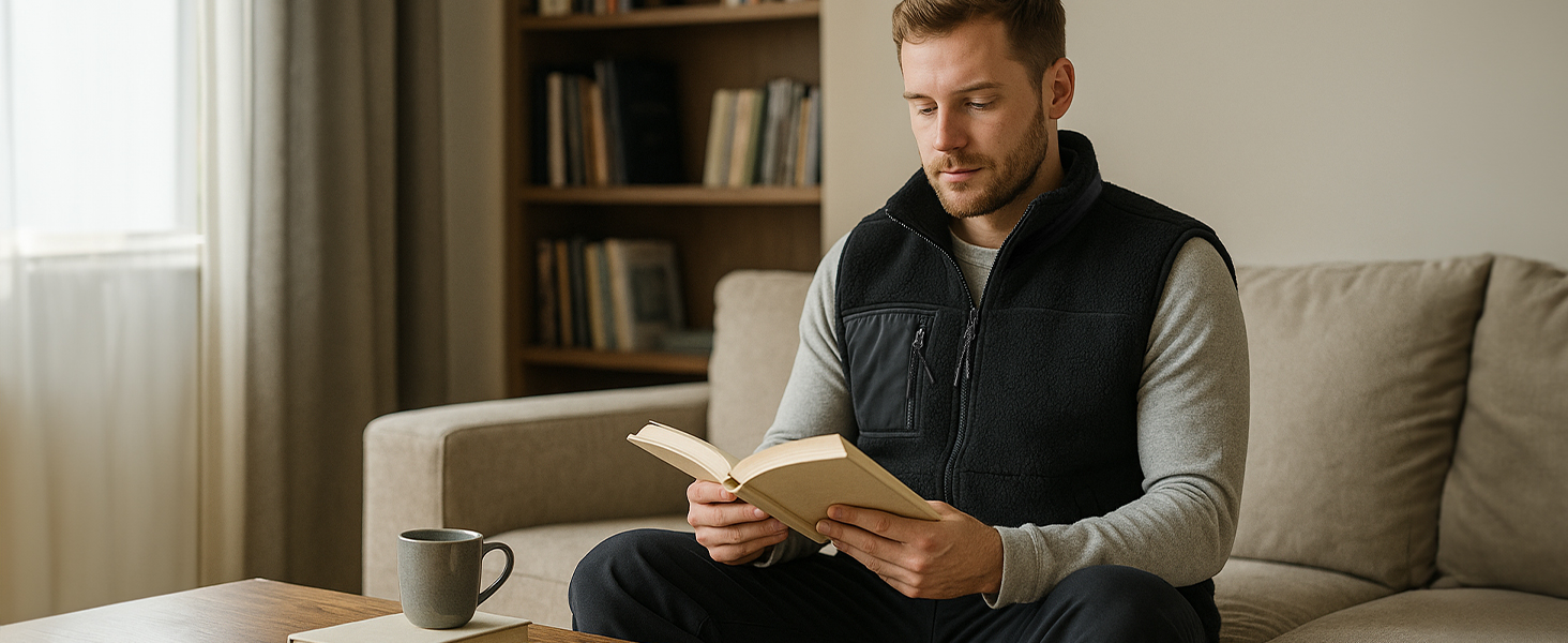 Обогреваемый жилет LABCOOL для мужчин и женщин - флисовый жилет з USB-живленням (10000mAh Powerbank), 6 зон обігріву, 3 температурні режими, машинне прання, XL, чорний