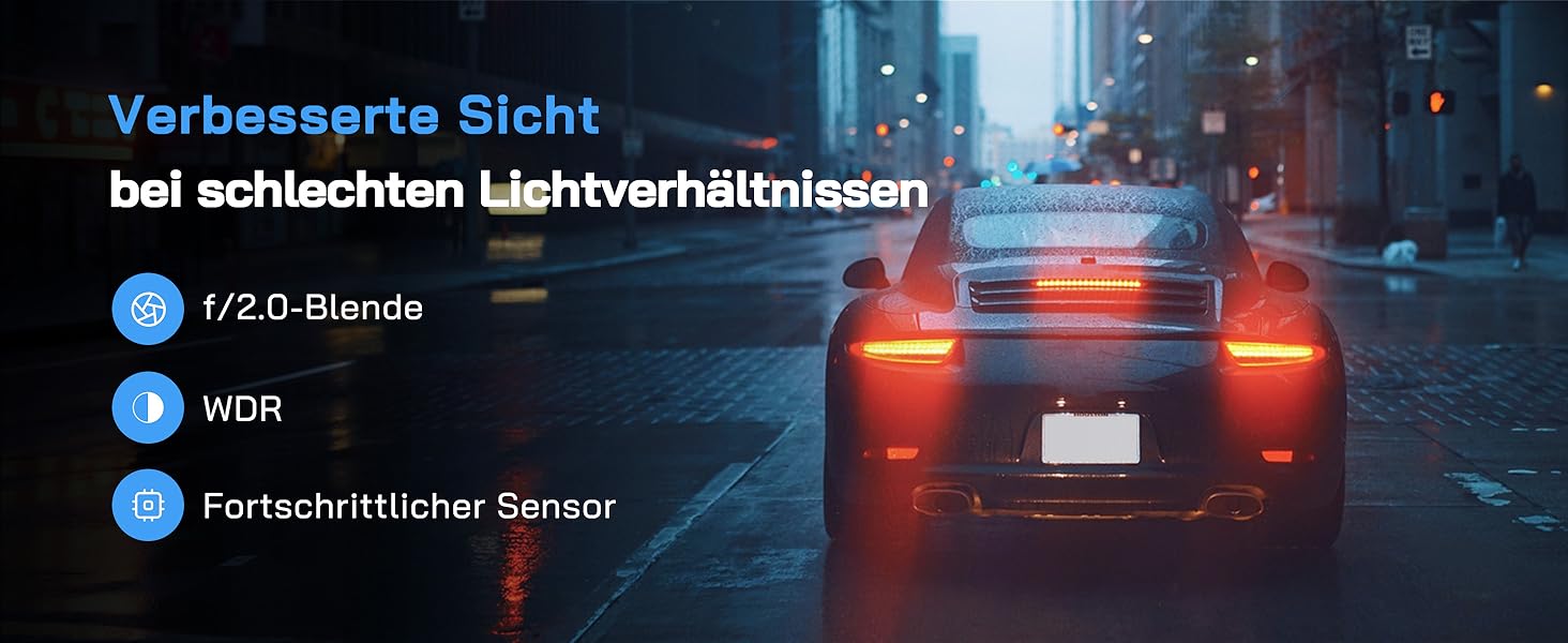 WOLFANG Dashcam: Автомобільна камера 2.5K+1080P з відеореєстратором, нічне бачення, 170° кут огляду, WDR, паркувальний режим, G-сенсор, циклічна запис, внутрішня камера, 32GB SD-карта