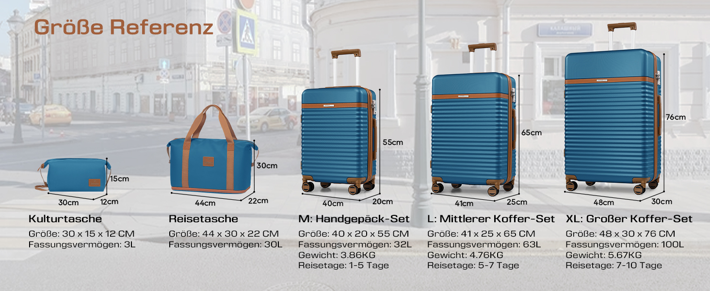 Чемодан Joyway ABS з розширенням, набір 3 шт. (55 см) з TSA-замком, білий (морський блакитний), включає сумку та кулькову косметичку