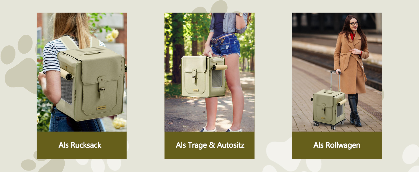 Рюкзак для тварин Galatée з колесами, візок для домашніх тварин, сумка для подорожей з собакою з знімними колесами, рюкзак для собак з вентиляційними вікнами з сітки (зелений)