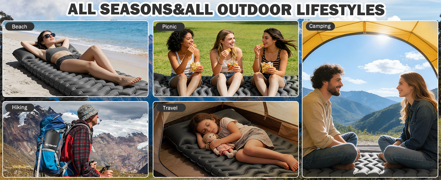 Надувний матрац Isomatte 12 см для кемпінгу з насосом та подушкою, сірий. Матрац для подорожей, пляжу, туризму, антирозривний, портативний