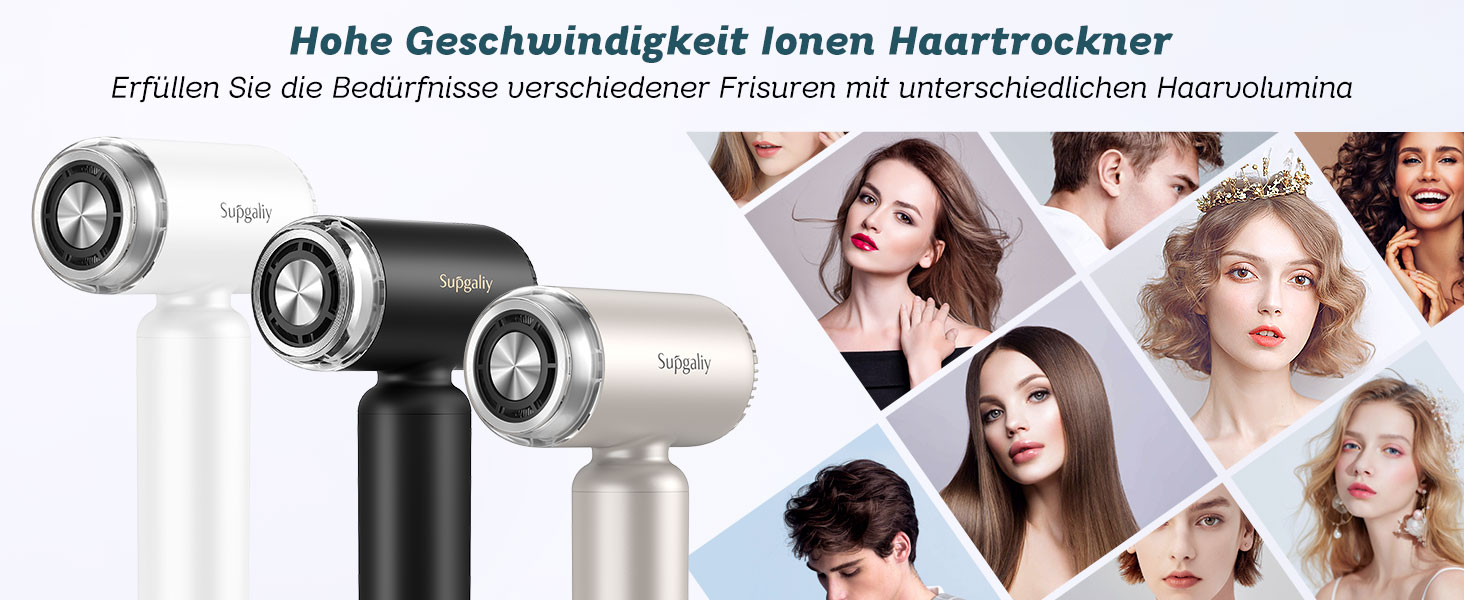 Подорожній фен з дифузором, легкий та компактний 1500W, Supgaliy Mini Іонний фен (290г, суперлегкий, 2 аксесуари для укладки, 4 температурні режими, 2 швидкості повітря)