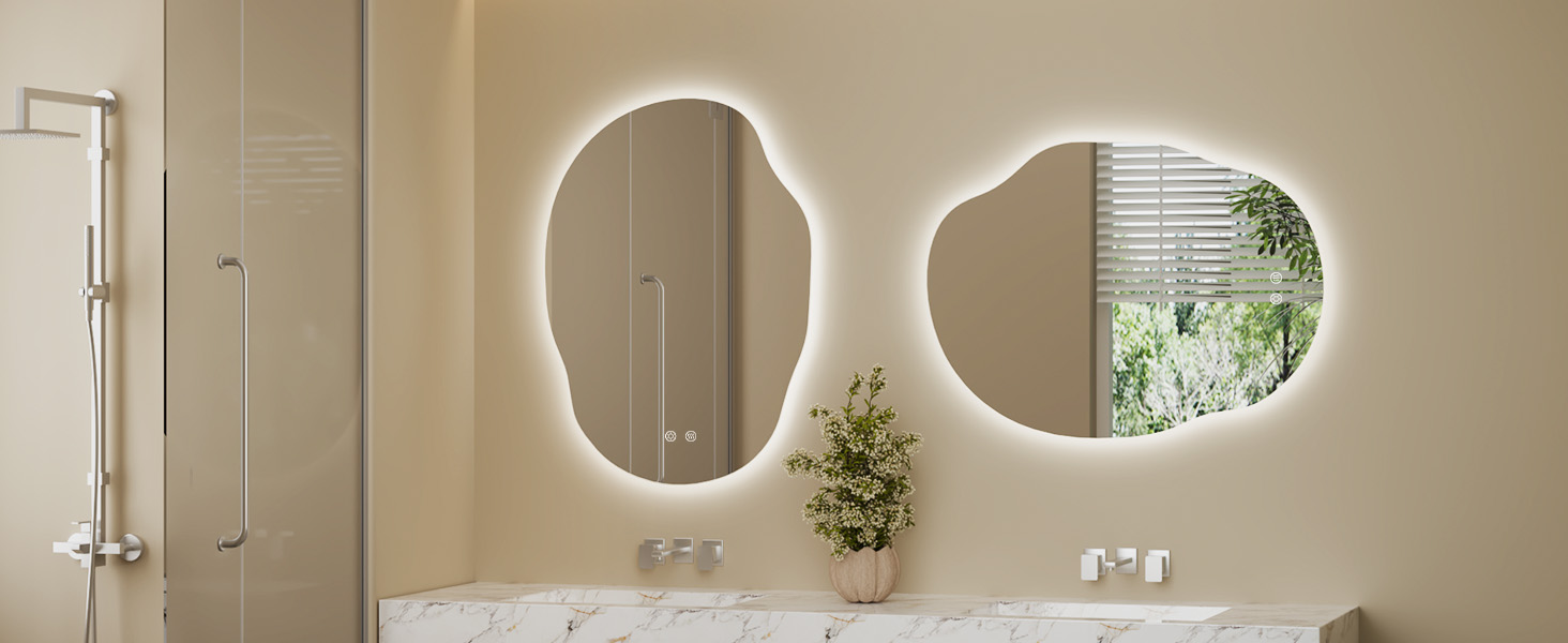 Дзеркало для ванної кімнати з підсвічуванням, арочне, без рами 50x75 см. Touch-панель, регулювання яскравості, 3 кольори світла, запобігання запотіванню