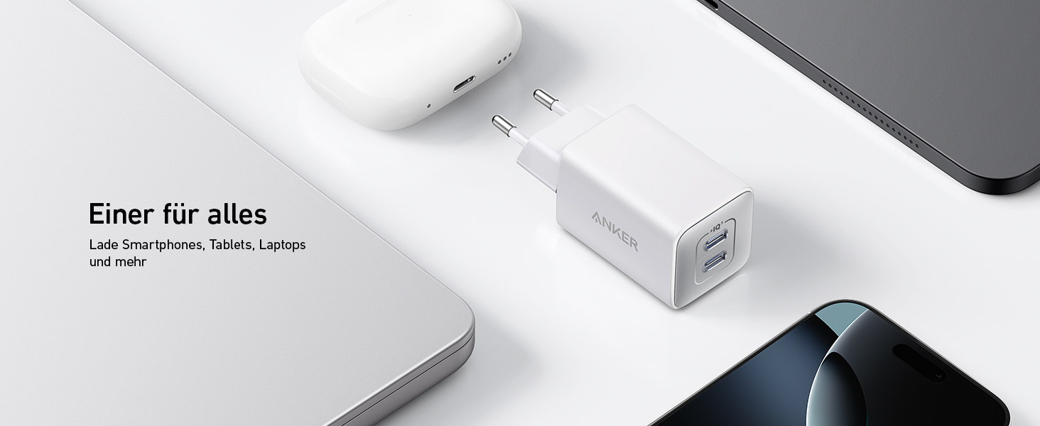 Зарядний пристрій Anker USB-C 47W (Nano 3) з 2 портами GaN, білий - для iPhone, Galaxy, Pixel, iPad