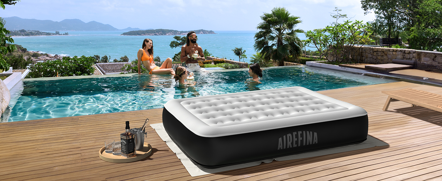 Надувне ліжко Airefina для 1-2 осіб з вбудованим насосом, 99x190x46 см та 203x152x33 см, до 295 кг, з сумкою для перенесення