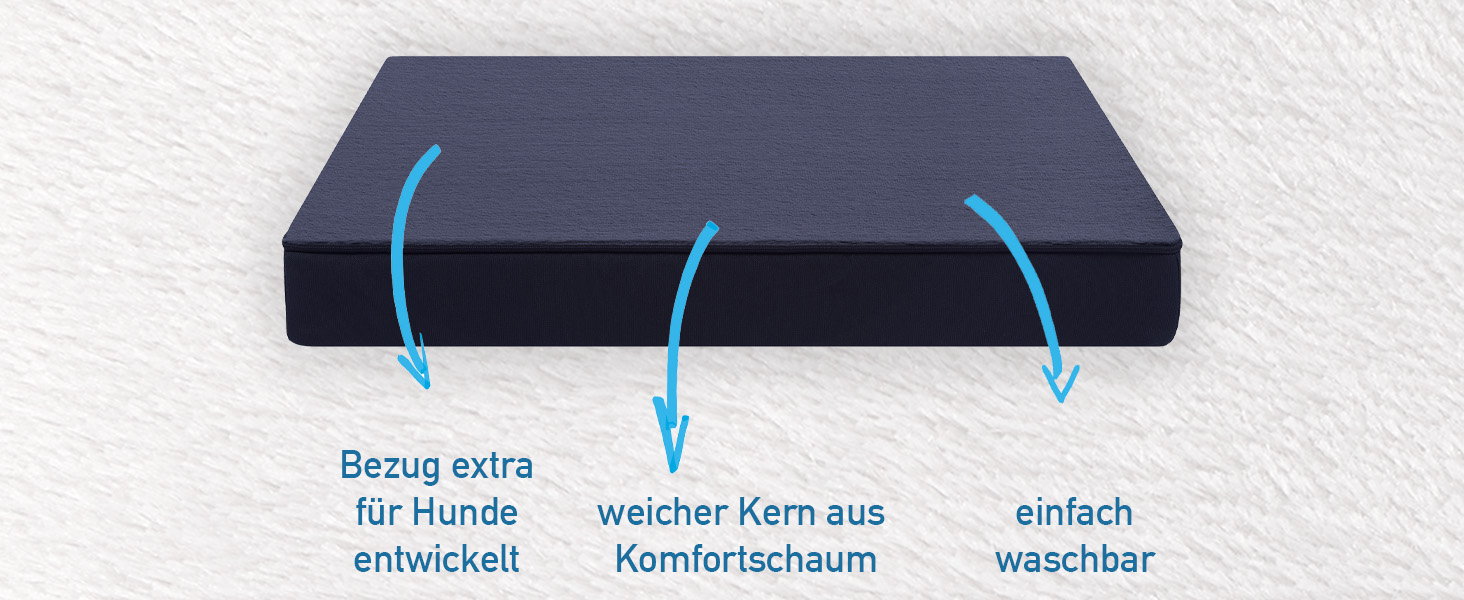 Ортопедична подушка для собак Преміум, сіра, 70x50 см, з повним шаром піни 8 см, зйомний чохол, 40°C, для алергіків