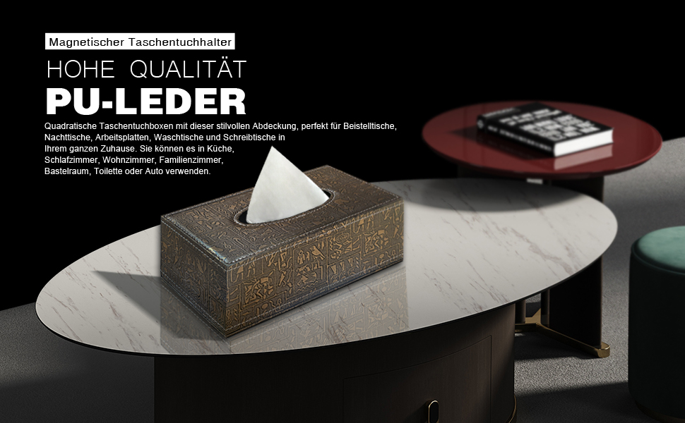 Тримач для серветок зі шкіри, стильний, міцний, для дому, офісу, автомобіля. Тримач для тканинних серветок, прямокутний, ретро-дизайн (1 шт.)