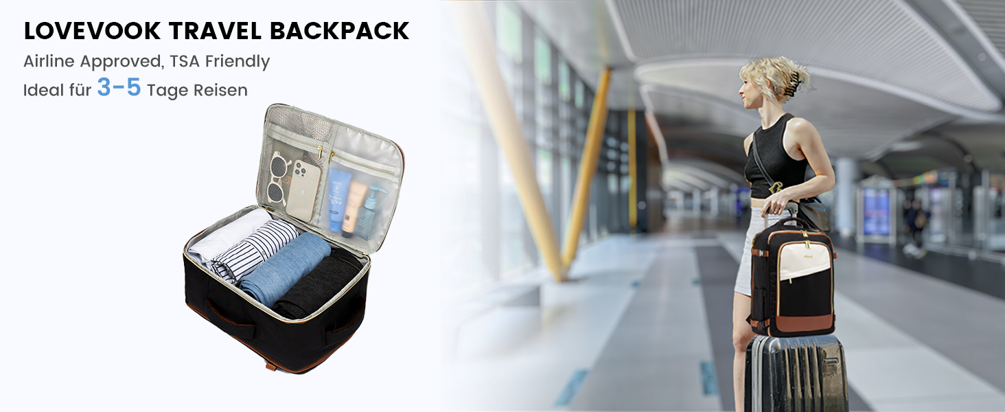 Рюкзак LOVEVOOK для ручної поклажі в літак, 40L, водонепроникний, для жінок, з відділенням для взуття та ноутбука 17.3 дюймів, бежевий + хакі