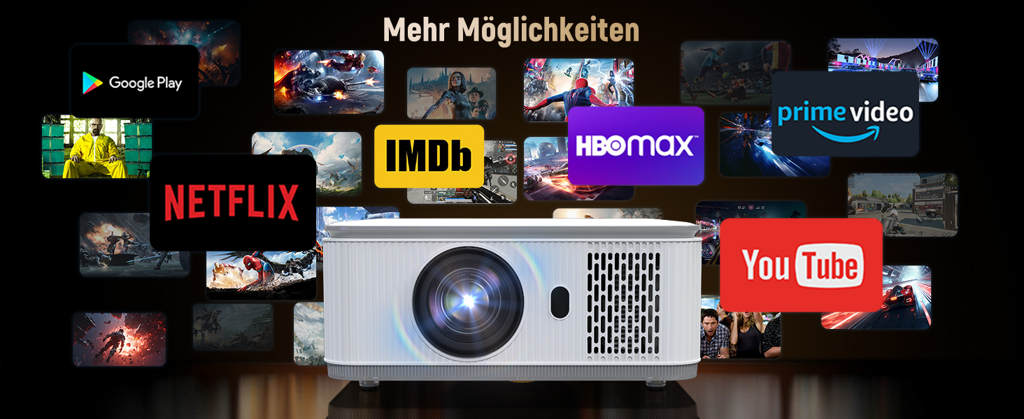 Портативний проєктор Mini Beamer 4K/1080p з Wi-Fi 6 та Bluetooth 5.4. Підтримка Auto Keystone, 200-дюймовий екран, сумісний з ноутбуками, смартфонами та TV (сірий)