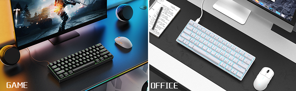 Dierya DK61se - Механічна ігрова клавіатура 60%, Blue Switch, компактний дизайн, USB-C, US Layout, білий колір
