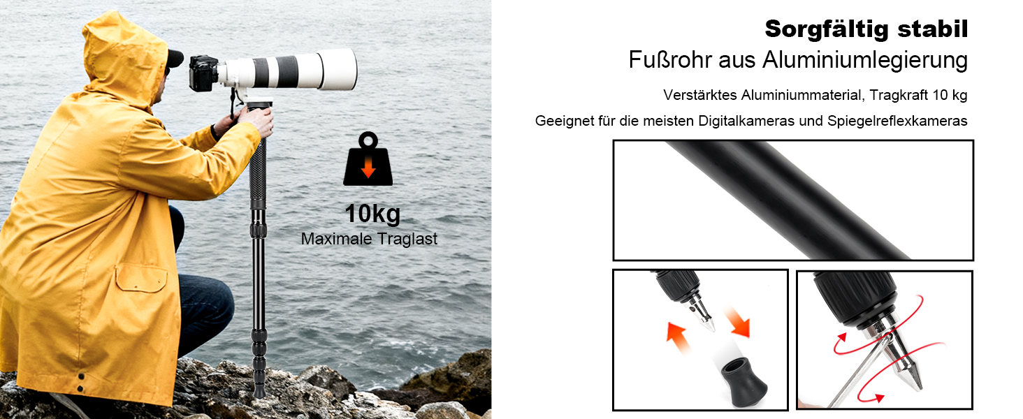 Штатив Koolehaoda 160 см з алюмінію з ручкою-підтримкою та тримачем для телефону, 1/4'-3/8' адаптер для DSLR/відеокамер, смартфонів