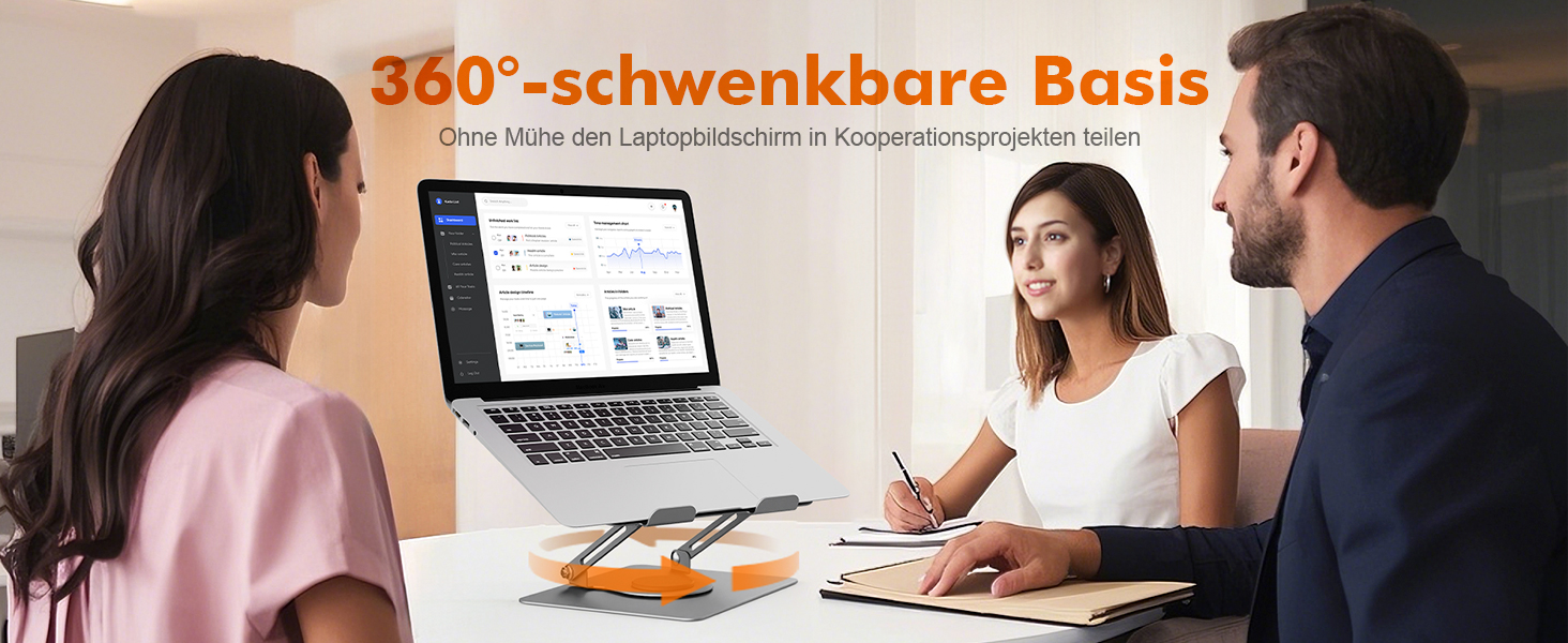 Підставка для ноутбука GRIFEMA GB1050: регульована висота, поворотна основа 360°, ергономічна та вентильована – сумісна з MacBook, Dell та ноутбуками 11-17 дюймів (срібна)