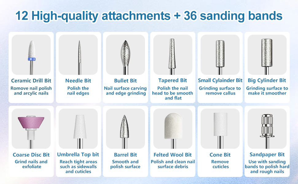 Електричний набір для манікюру та педикюру DN-2402, 13 в 1, 35000 об/хв, для гелевих, акрилових нігтів