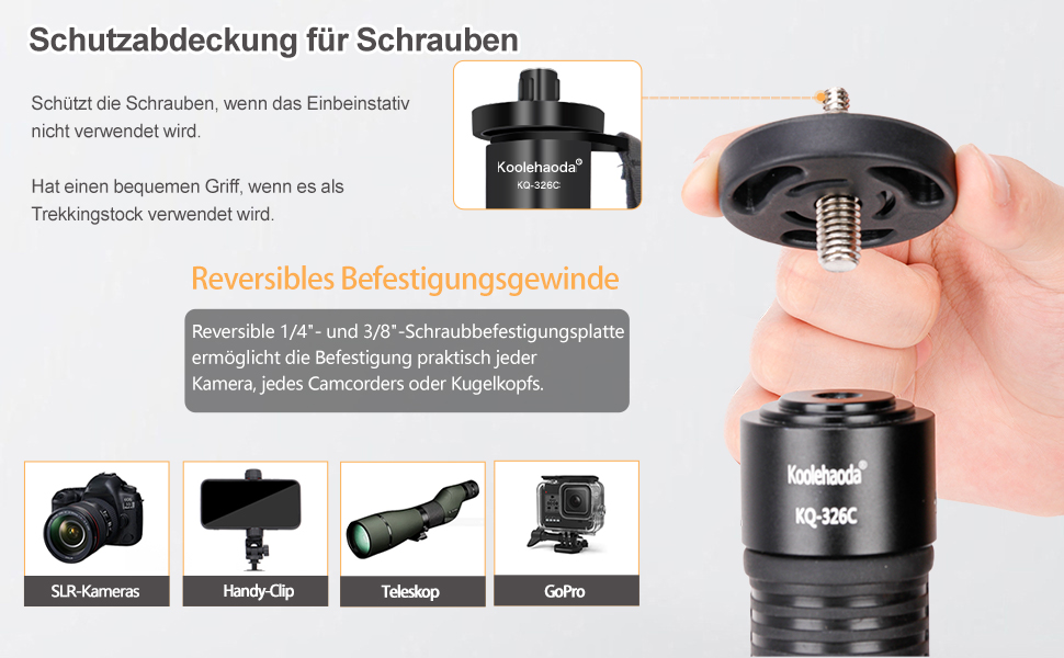 Штатив монопод Koolehaoda KQ-326C: карбонове, 44-174 см, 6 секцій, 32 мм, для фото та відео