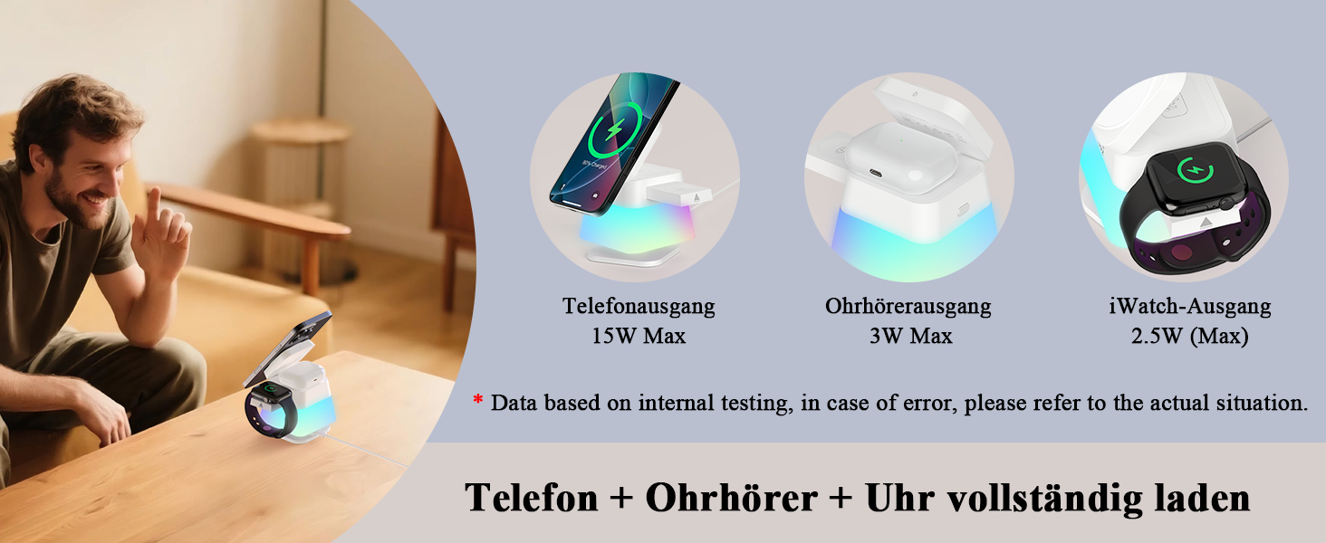 Бездротова зарядна станція 3-в-1 Minthouz Leap Cube 15E, швидка зарядка Qi 15Вт з багатокольоровою підсвіткою для iPhone 16, 15, 14, 13