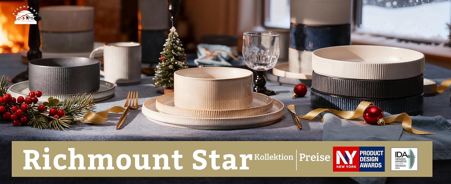 Набір тарілок Star 12 шт., посуд для 4 осіб, сервіз зі штучного каменю, стійкий до подряпин, для мікрохвильової печі та посудомийної машини, Cappuccino White