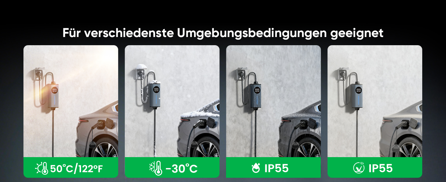 Кабель для електромобіля GONEO Typ 2 Schuko, 10м, 16A, 3.68 кВт - Портативна зарядка з захистом FI, автоматичним заземленням та контролем температури, таймер для електромобіля, сертифікат TÜV