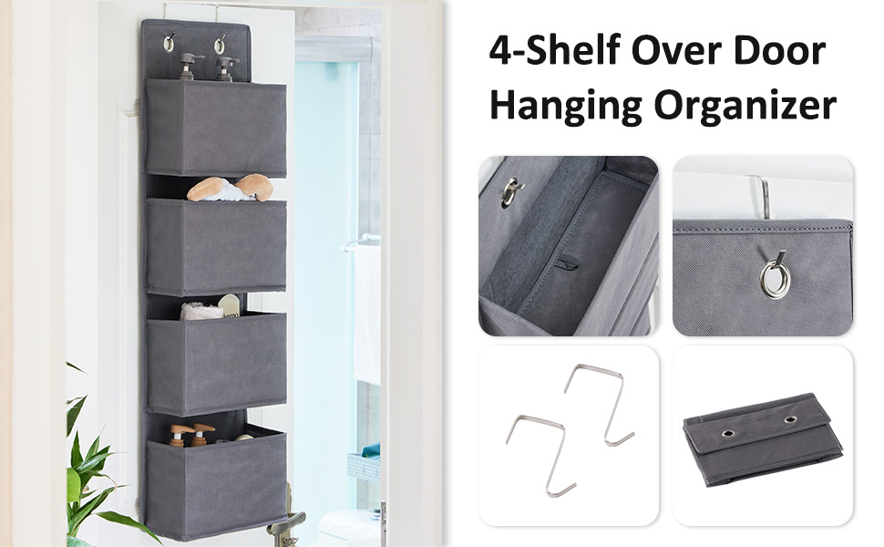 Органайзер для дверей Youdenova з 4 кишенями та 2 гачками, підвісний органайзер для ванної, спальні, дитячої кімнати (сірий)