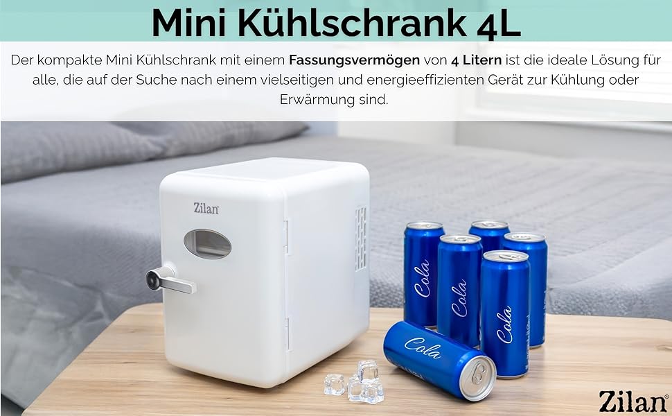 Zilan 2в1 Міні-холодильник: охолодження та підігрів, 4 літри, з підсвіткою. Косметичний холодильник для макіяжу та догляду. Компактний кухонний холодильник